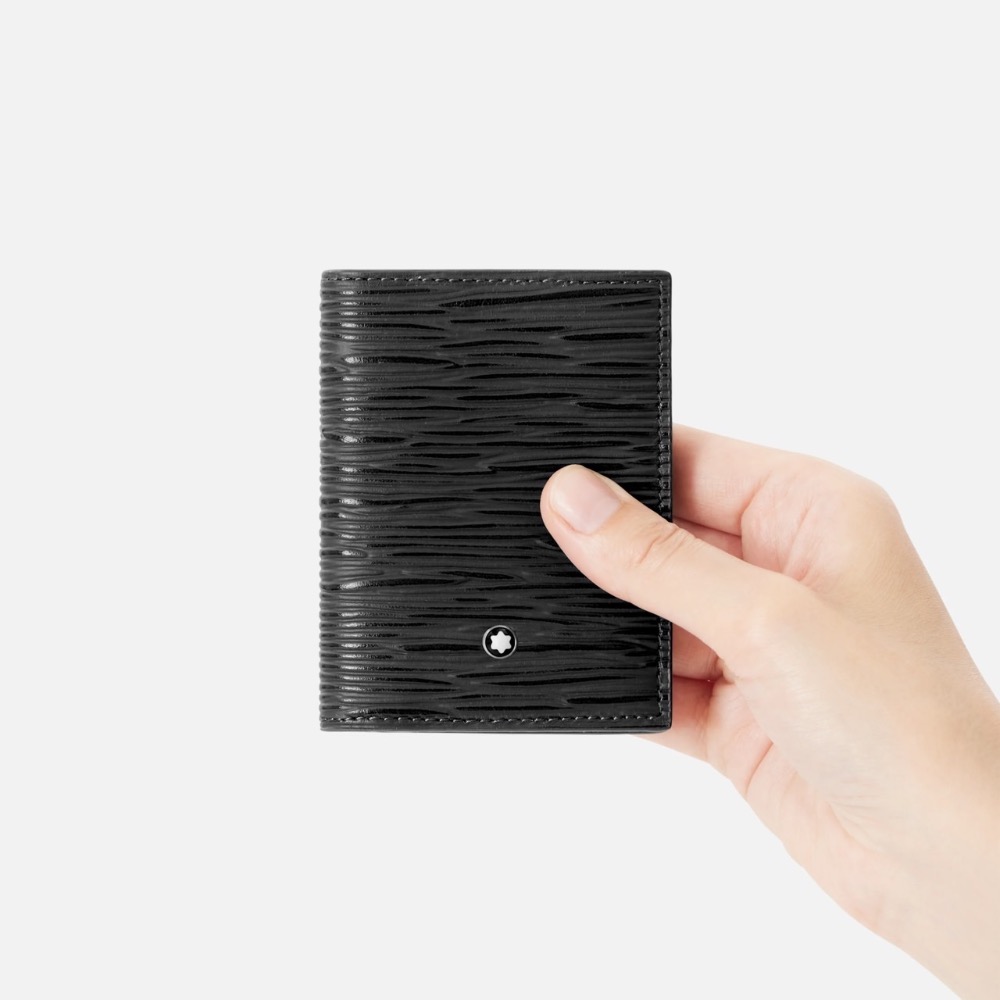 唯美絕版🌸MONTBLANC(萬寶龍)義大利製~頂級精品！自然藝術版防刮牛皮墨子、黑色 ~中短夾皮夾錢包信用卡夾、名片夾-細節圖5