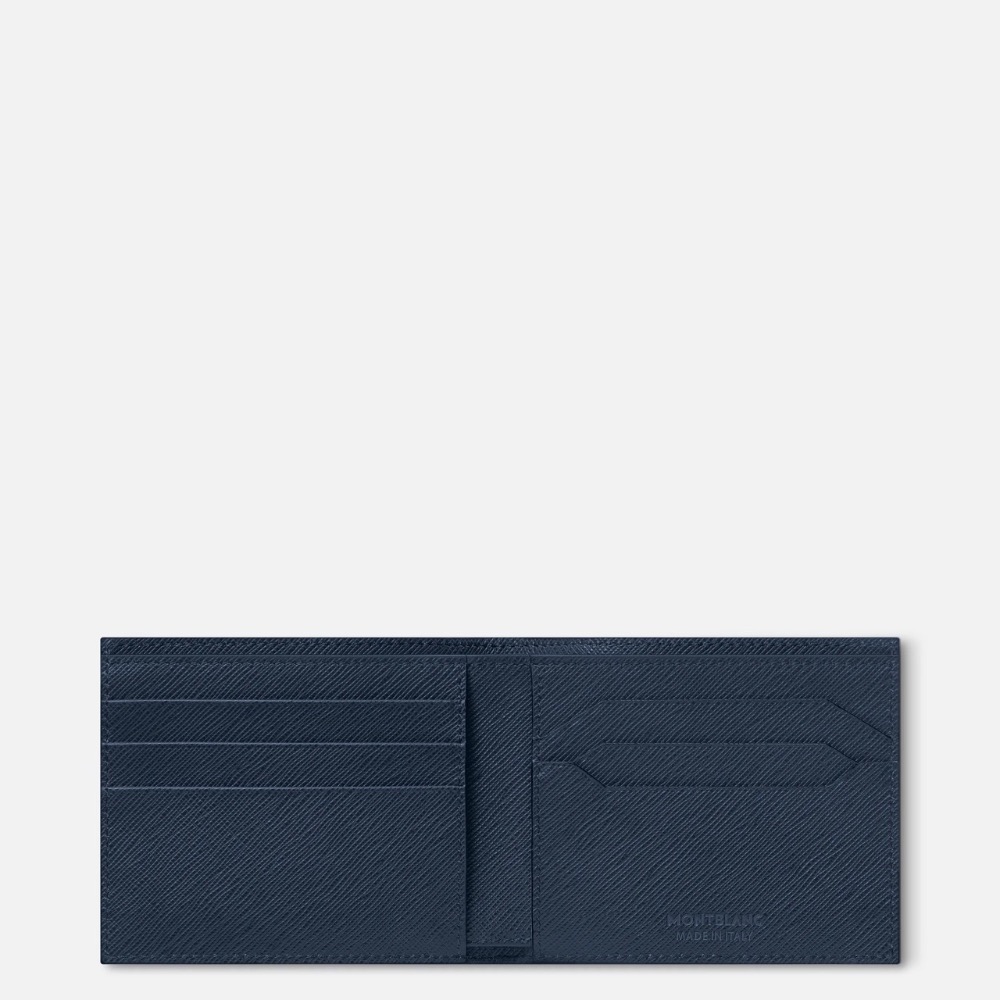 唯美絕版🌸MONTBLANC(萬寶龍)義大利製~頂級精品！古典~墨水藍藍色！超唯美高階匠藝！小牛皮~中短夾皮夾錢包信用卡-細節圖4