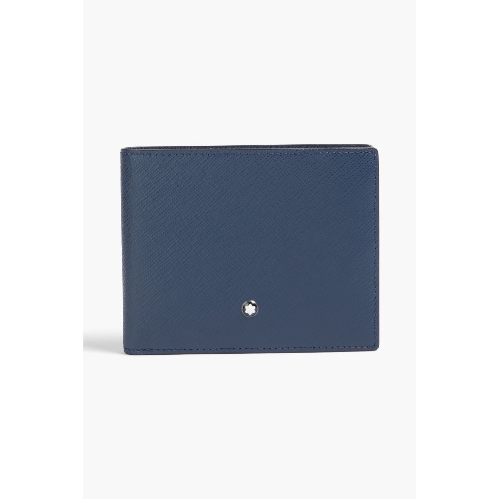 唯美絕版🌸MONTBLANC(萬寶龍)義大利製~頂級精品！古典~墨水藍藍色！超唯美高階匠藝！小牛皮~中短夾皮夾錢包信用卡-細節圖9