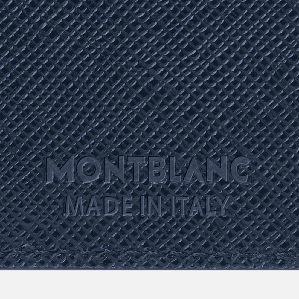 唯美絕版🌸MONTBLANC(萬寶龍)義大利製~頂級精品！唯美高階匠心~防刮牛皮古典墨水、深藍色~中短夾皮夾錢包信用卡夾-細節圖5