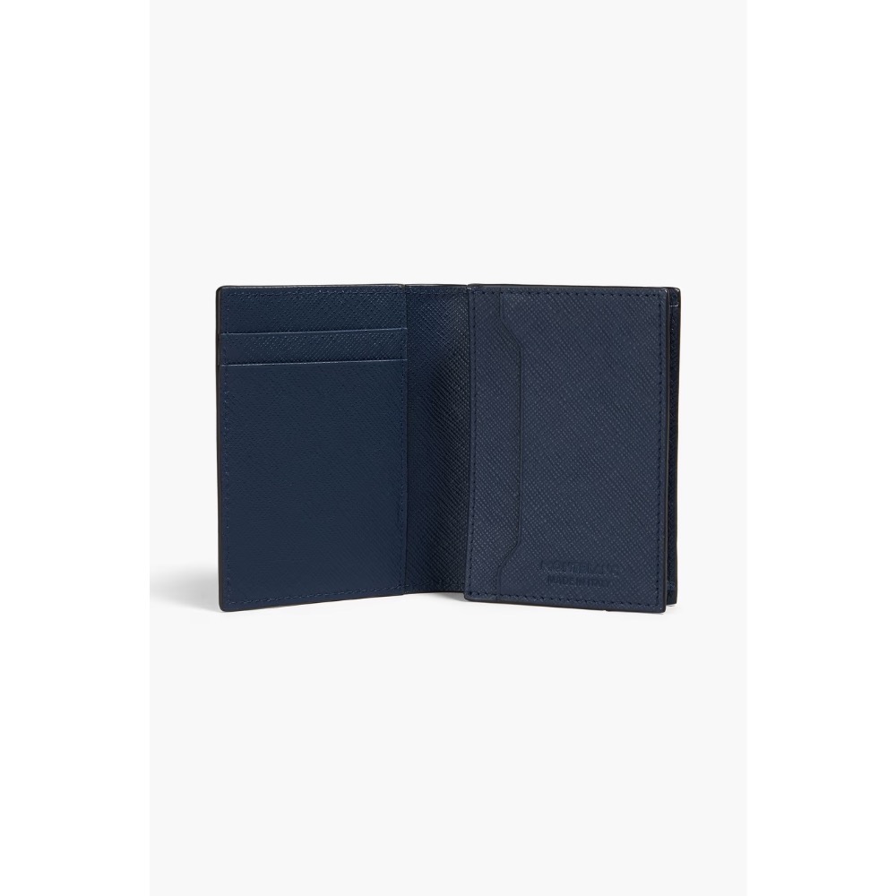 唯美絕版🌸MONTBLANC(萬寶龍)義大利製~頂級精品！唯美高階匠心~防刮牛皮古典墨水、深藍色~中短夾皮夾錢包信用卡夾-細節圖7