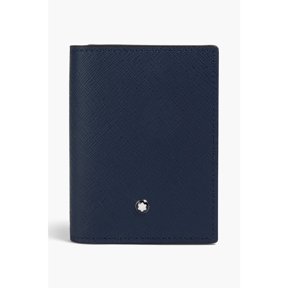 唯美絕版🌸MONTBLANC(萬寶龍)義大利製~頂級精品！唯美高階匠心~防刮牛皮古典墨水、深藍色~中短夾皮夾錢包信用卡夾-細節圖8