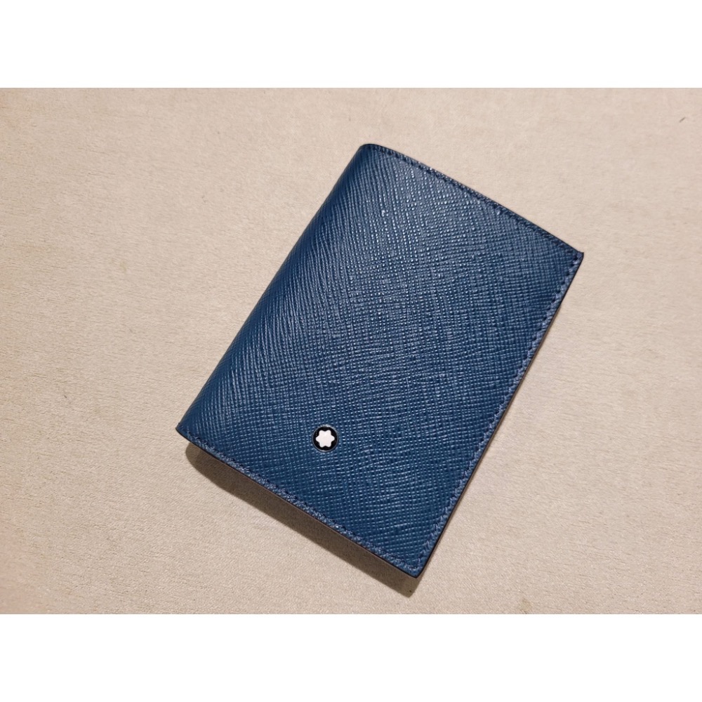 唯美絕版🌸MONTBLANC(萬寶龍)義大利製~頂級精品！唯美高階匠心~防刮牛皮古典墨水、深藍色~中短夾皮夾錢包信用卡夾-細節圖9