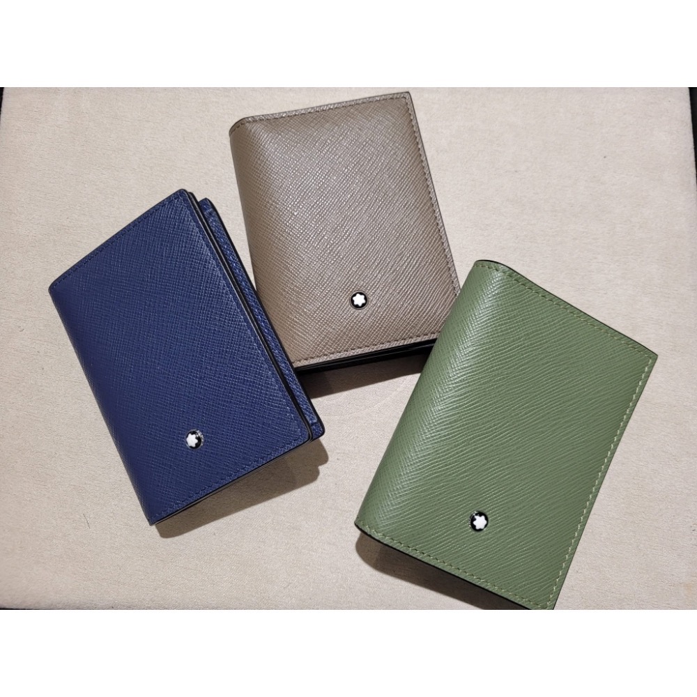 唯美絕版🌸MONTBLANC(萬寶龍)義大利製~頂級精品！唯美高階匠心~防刮牛皮古典墨水、深藍色~中短夾皮夾錢包信用卡夾-細節圖10