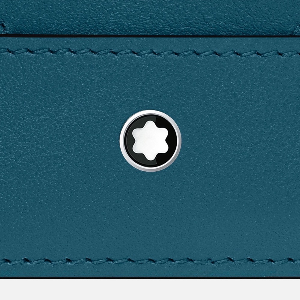 唯美絕版🌸MONTBLANC(萬寶龍)義大利製~頂級精品！湖水！藍綠色！唯美高階信封式！小牛皮~中短夾皮夾錢包信用卡夾-細節圖7