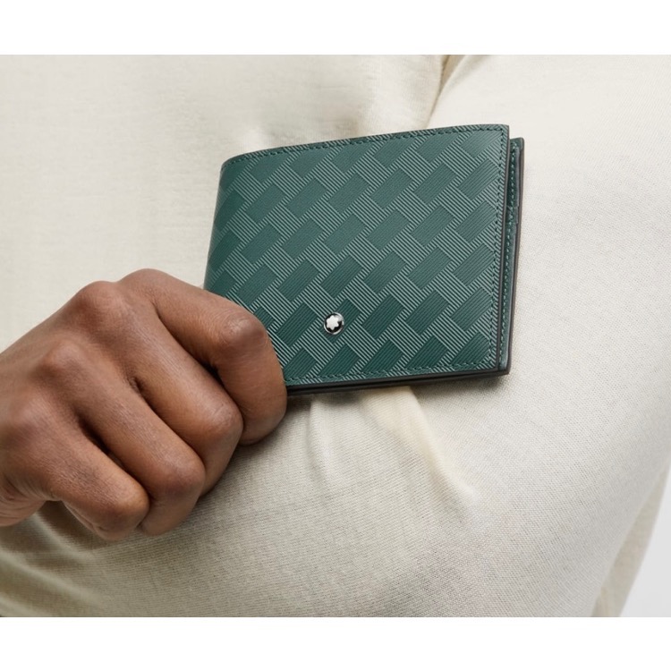 唯美絕版🌸MONTBLANC(萬寶龍)義大利製~頂級精品！英倫~綠色！超唯美囑目風尚！小牛皮~中短夾皮夾錢包信用卡夾！-細節圖9