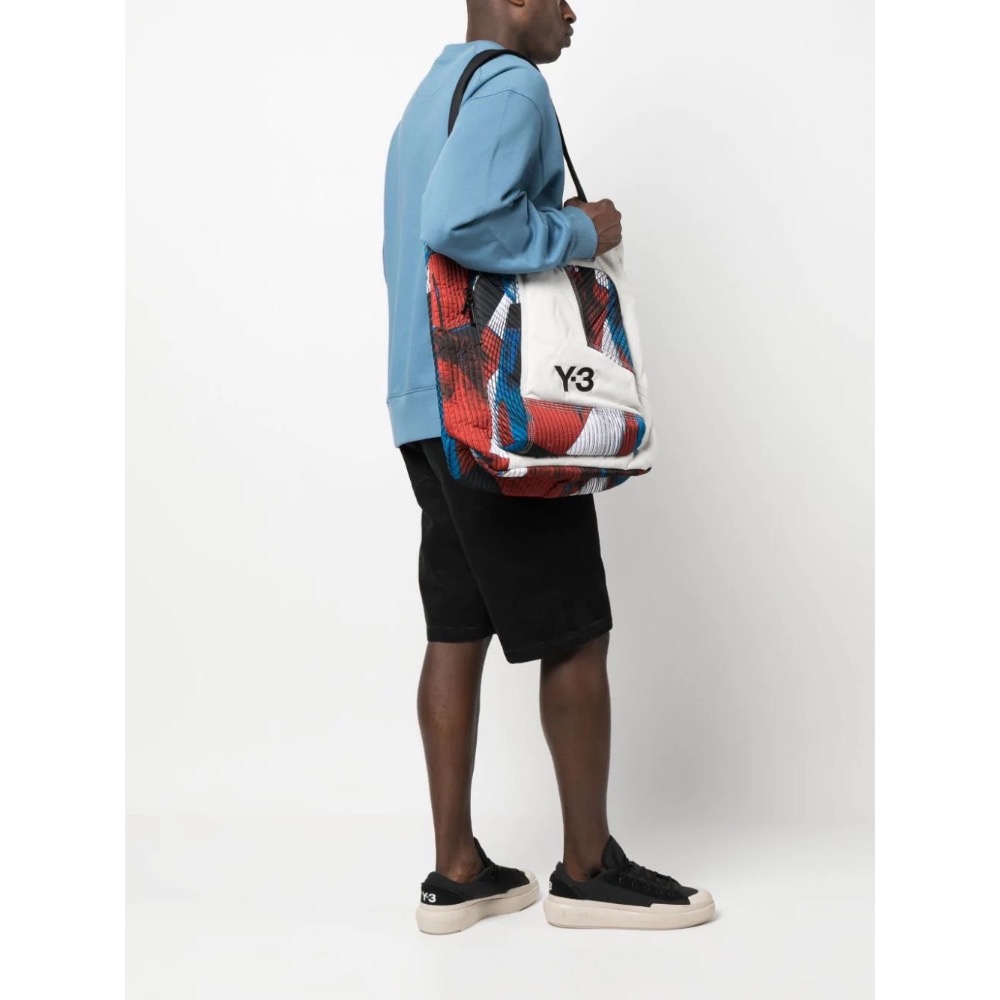 Y-3🌟 Y3~極稀有大作！全球限購限量~頂級精品星光版藝術家主理象牙白色紋繡幾何托特包、側背包、斜背包、肩背包~收藏款！-細節圖5