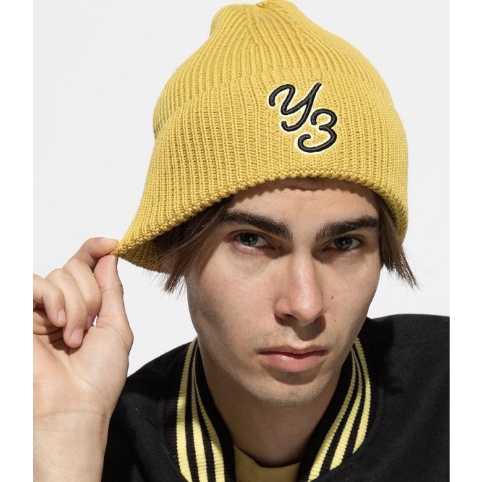 Y-3🌟Y3 💛 絕版精品~藝術師草寫標緻!柔美溫暖水果甜椒、芥末黃色~羊毛帽、毛線帽、針織帽 🧡-細節圖6