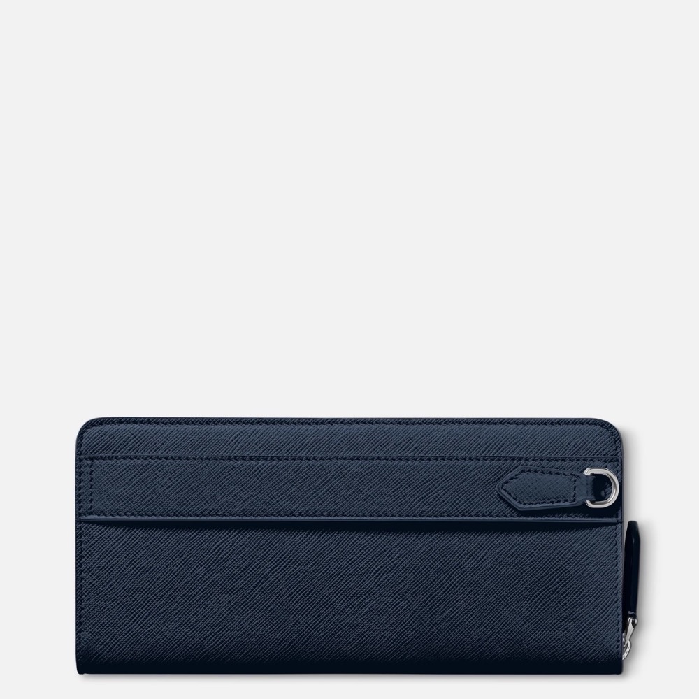 唯美絕版🌸MONTBLANC(萬寶龍)義大利製~頂級精品！唯美高階匠藝~防刮牛皮古典墨水深藍色~長夾皮夾錢包信用卡夾！-細節圖3