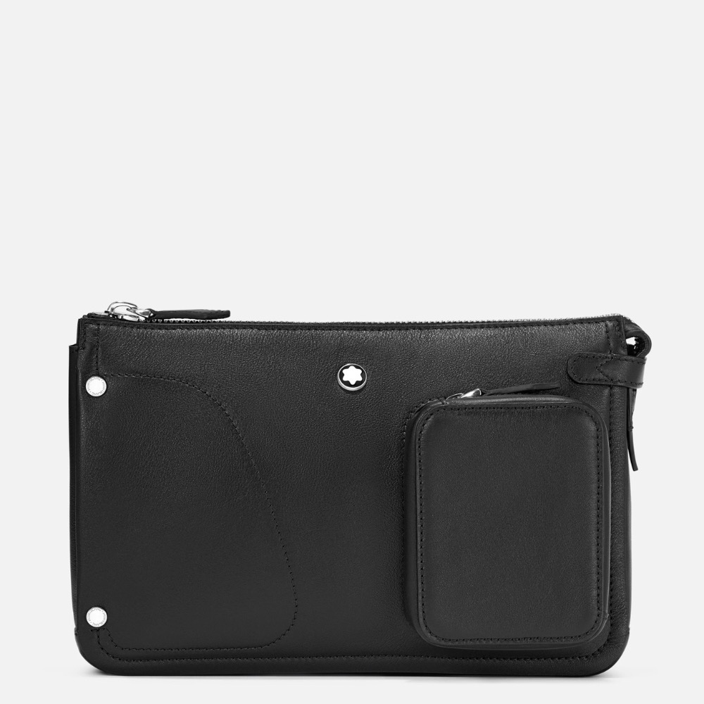 唯美絕版🌸MONTBLANC(萬寶龍)義大利製~頂級精品！唯美高階匠藝~星芒萬丈！小牛皮墨子~黑色！腰包、側背包、斜背包-細節圖5