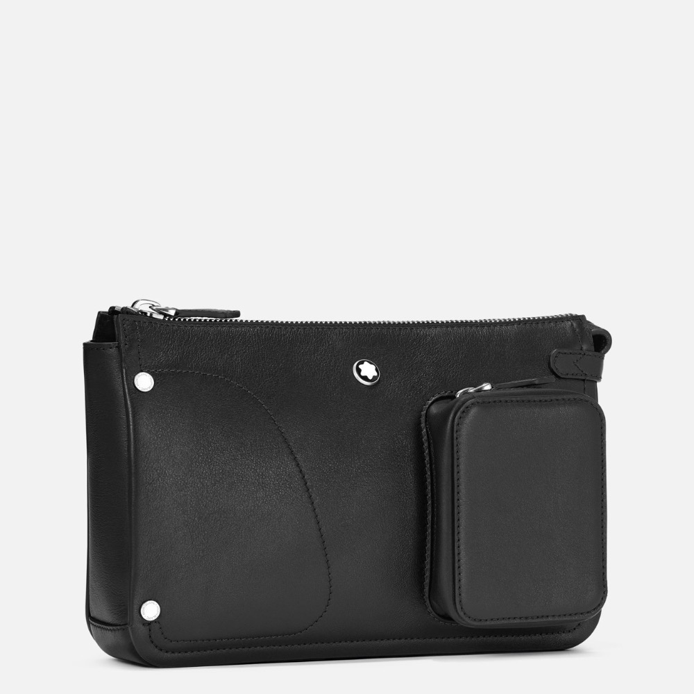 唯美絕版🌸MONTBLANC(萬寶龍)義大利製~頂級精品！唯美高階匠藝~星芒萬丈！小牛皮墨子~黑色！腰包、側背包、斜背包-細節圖6