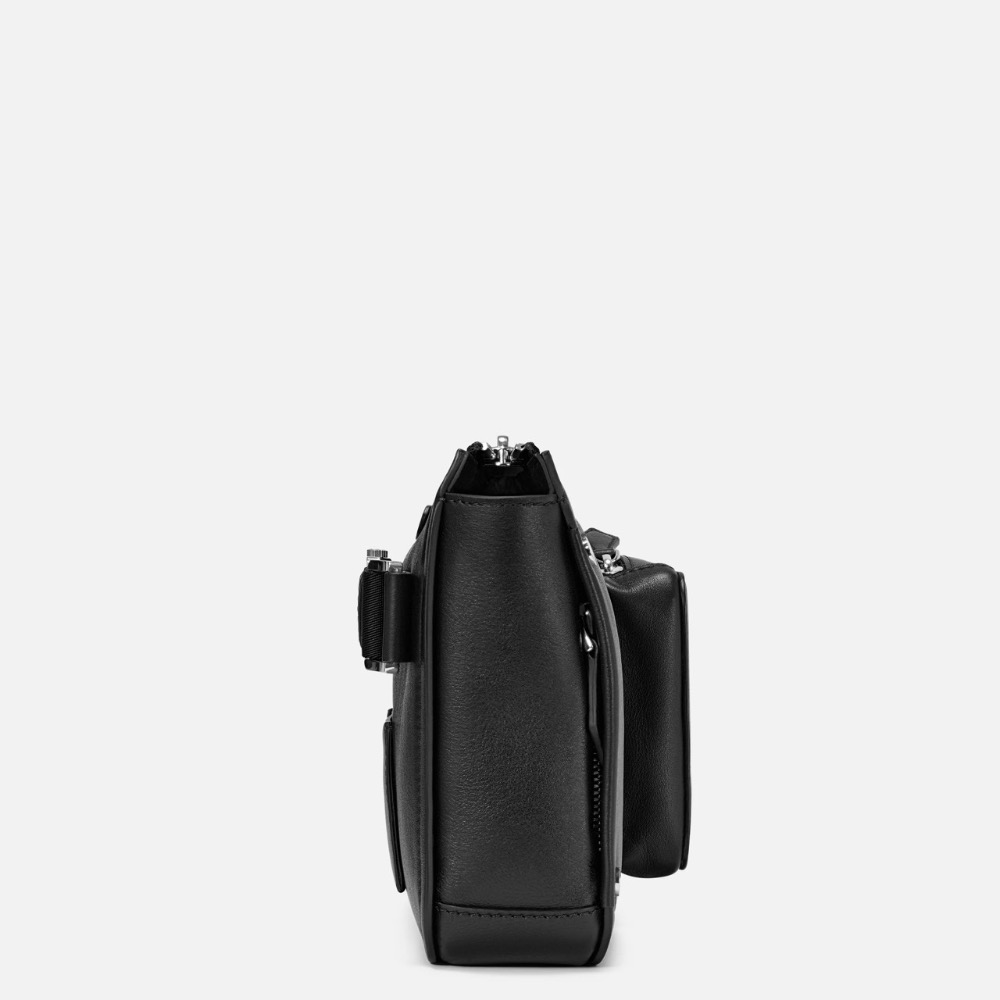 唯美絕版🌸MONTBLANC(萬寶龍)義大利製~頂級精品！唯美高階匠藝~星芒萬丈！小牛皮墨子~黑色！腰包、側背包、斜背包-細節圖8