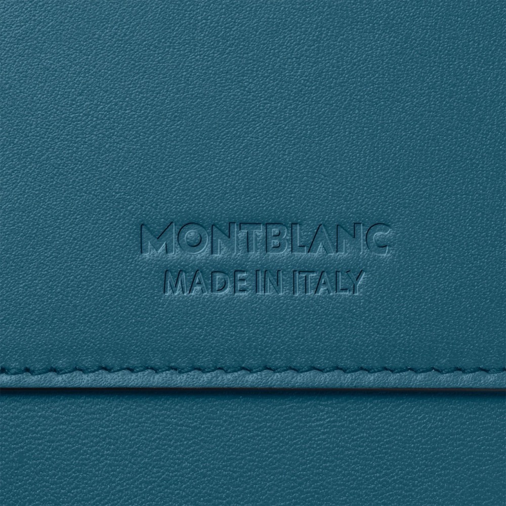 唯美絕版🌸MONTBLANC(萬寶龍)義大利製~頂級精品！惜物！唯美高階嬌貴~小牛皮湖水藍綠色~ 手拿包、肩背包、零錢包-細節圖9