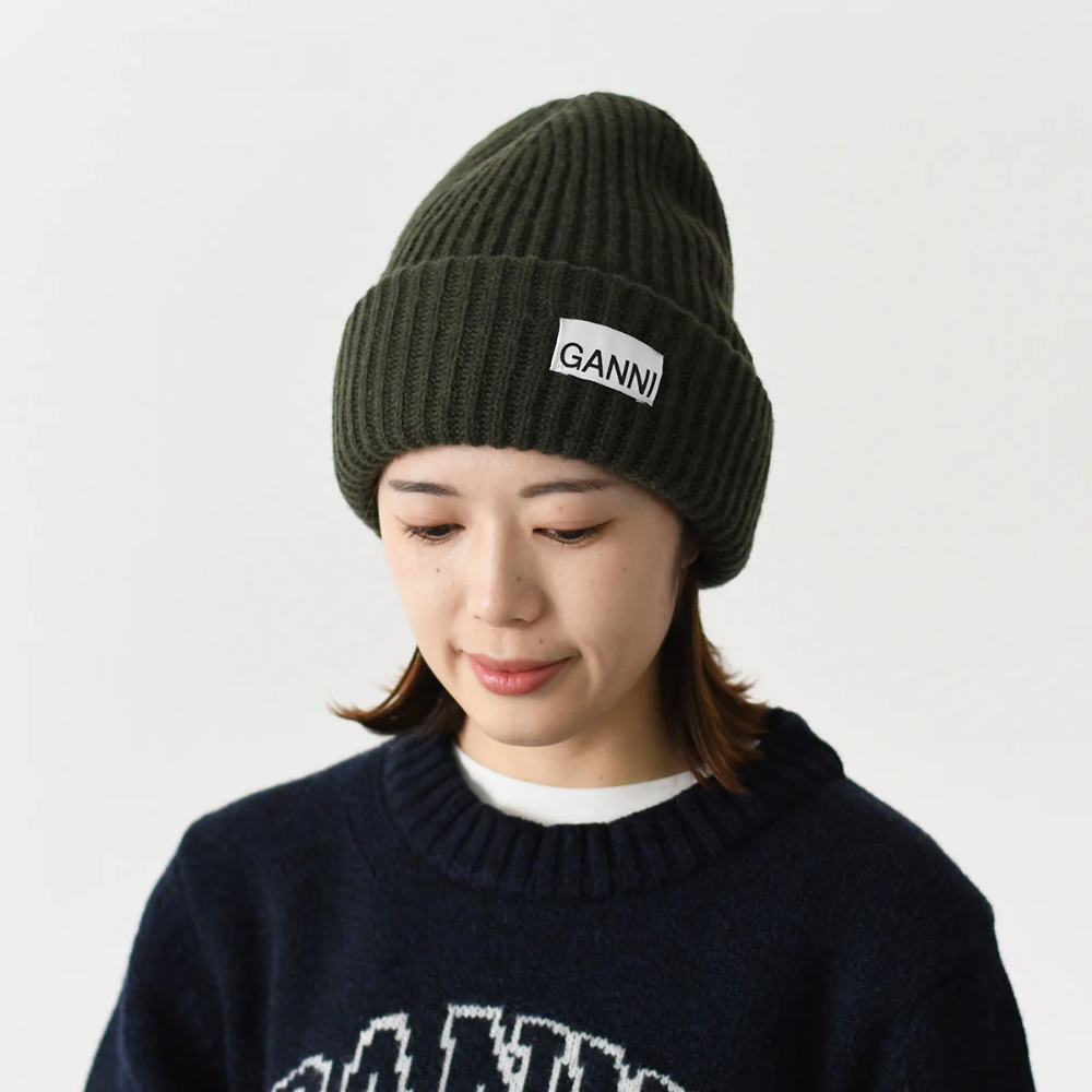 美翻了!絕版✨丹麥GANNI💌頂級精品!橄欖綠色~純羊毛毛帽~稀有手洗毛線帽針織帽 !-細節圖5