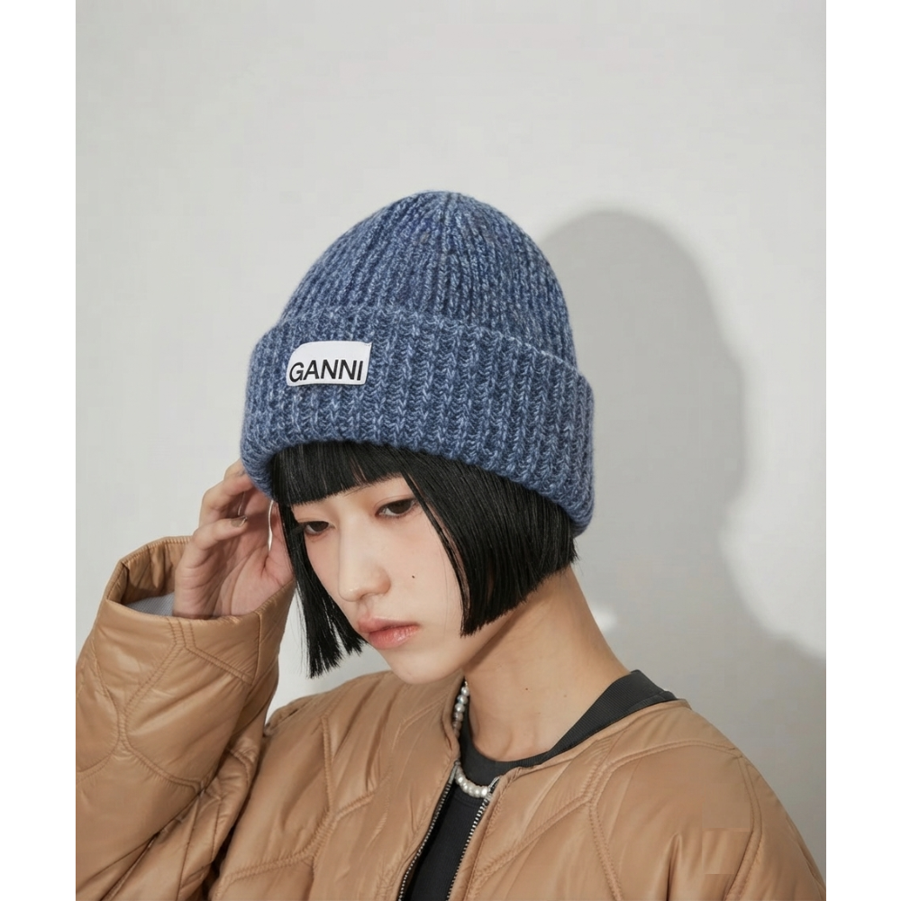 美翻了!絕版✨丹麥GANNI💌頂級精品!霜藍色、霧藍色~純羊毛毛帽~稀有手洗毛線帽針織帽 !-細節圖2