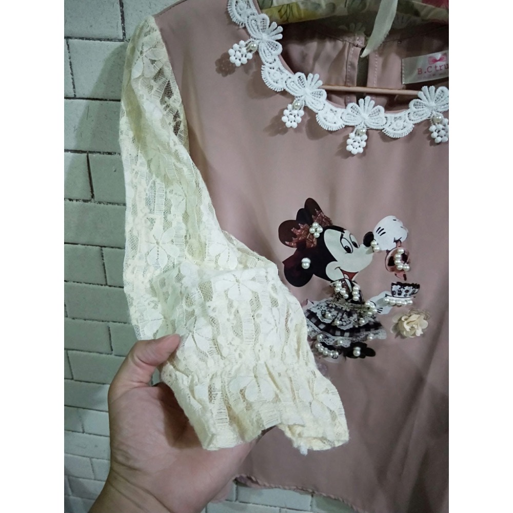 全新正韓拼接蕾絲袖雪紡上衣（F)-細節圖3