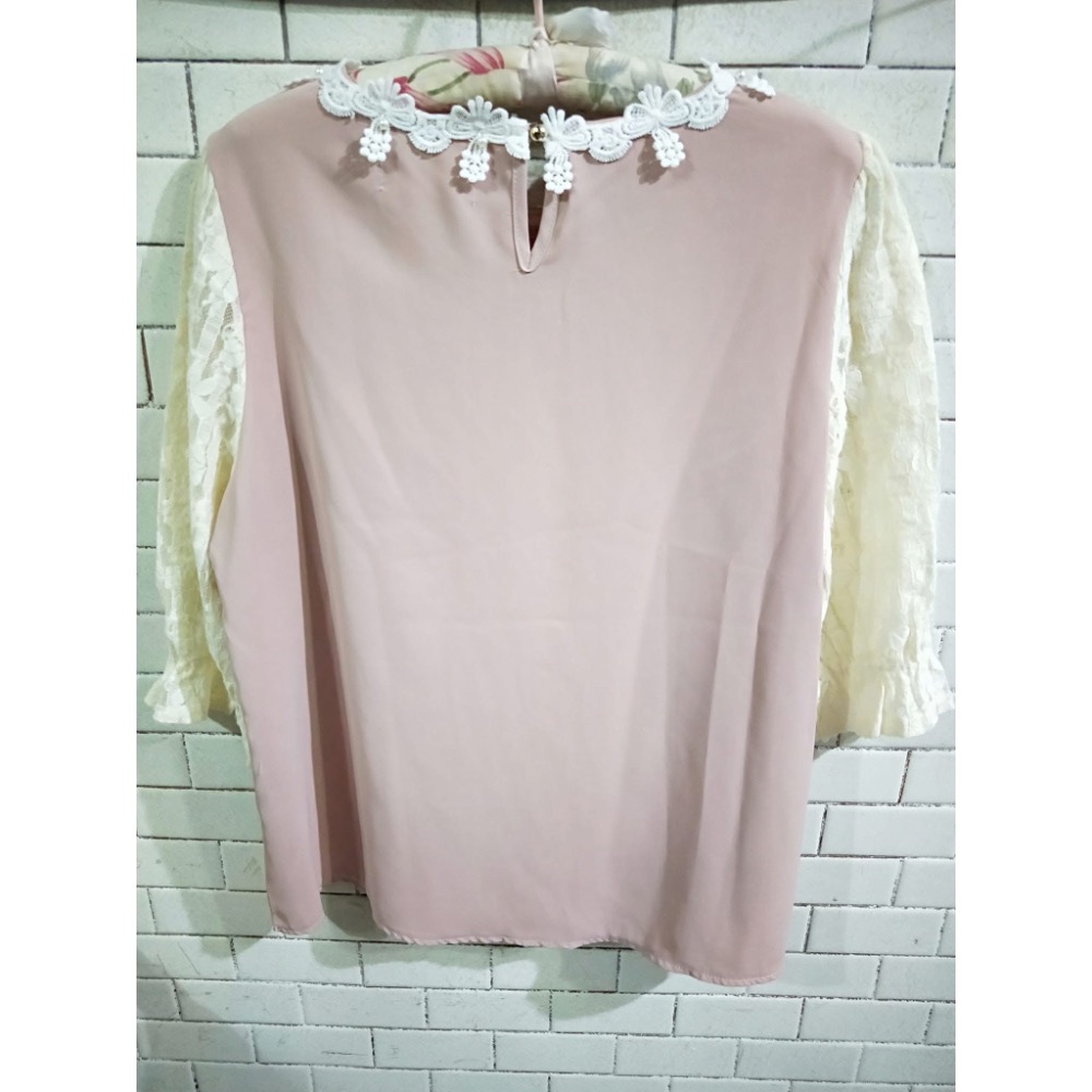 全新正韓拼接蕾絲袖雪紡上衣（F)-細節圖5