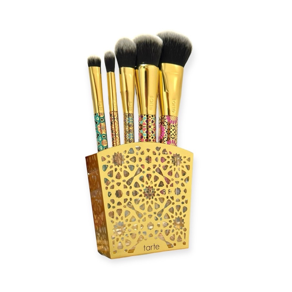 全新美國帶回🇺🇸tarte彩妝刷具組 化妝刷具五件組 化妝工具 摩洛哥花紋限量版 💋含收納盒+原包裝盒-細節圖2