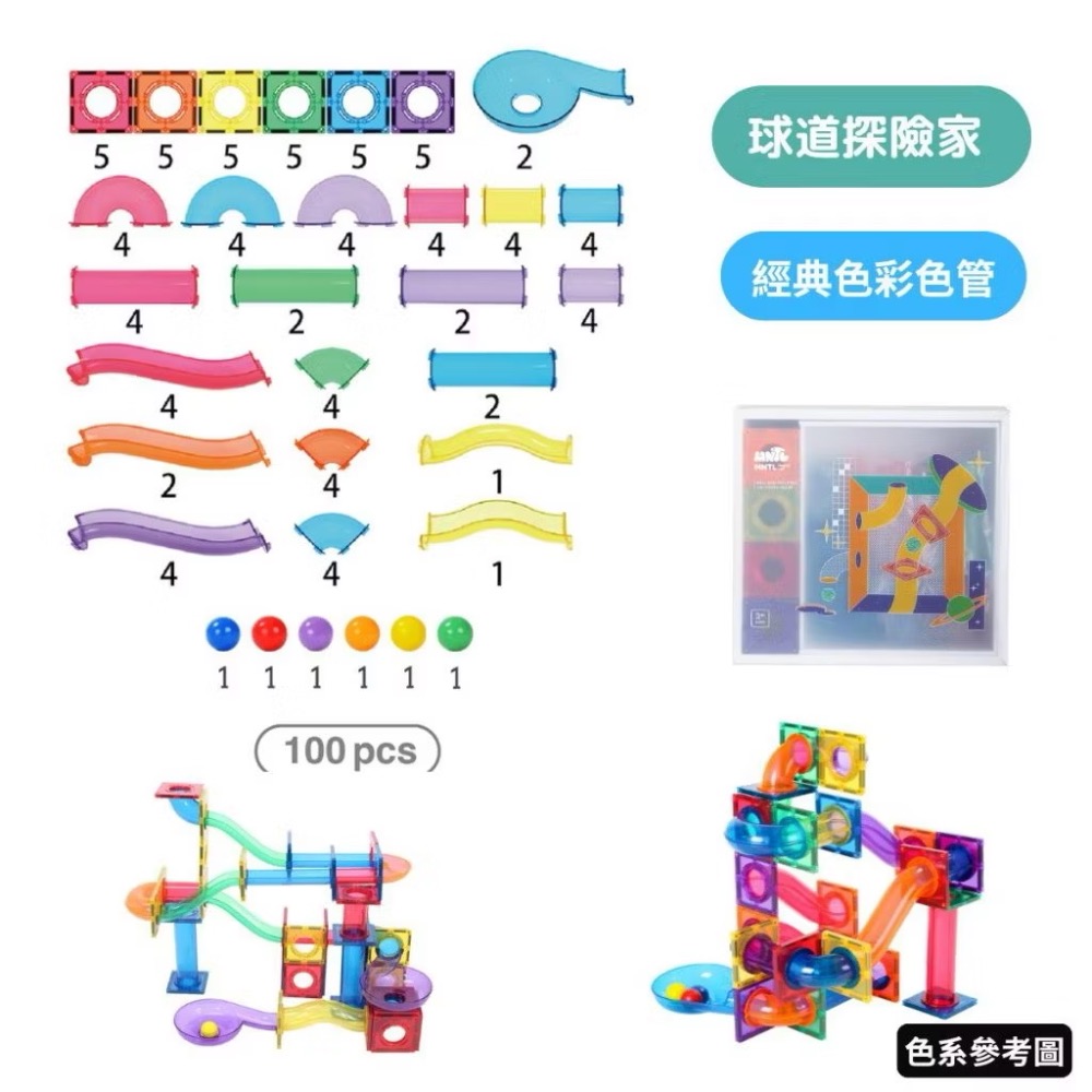 MNTL 磁力片 球道探險家組合（100pcs 含球管及洞洞片)-規格圖6