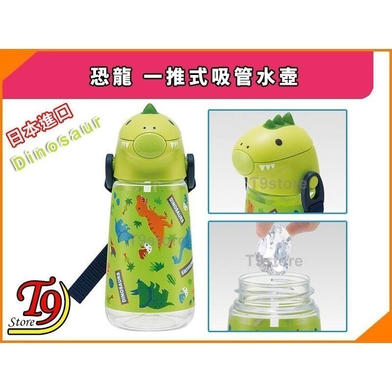 【T9store】日本進口 Dinosaur (恐龍) 一推式吸管水壺 水瓶 兒童水壺 (420ml)-細節圖3
