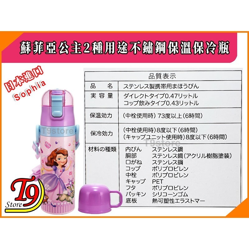 【T9store】日本進口 Sophia (蘇菲亞公主A) 2種用途 帶杯式 直飲式 不鏽鋼保溫保冷瓶 (470ml)-細節圖9