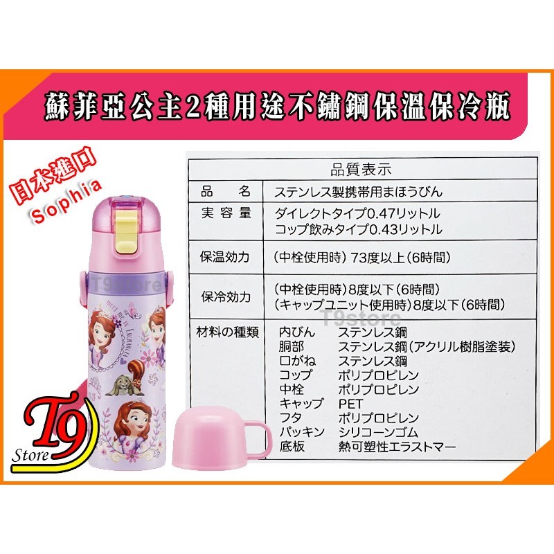 【T9store】日本進口 Sophia (蘇菲亞公主B) 2種用途 帶杯式 直飲式 不鏽鋼保溫保冷瓶 (470ml)-細節圖9