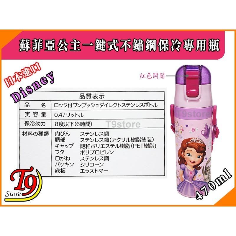 【T9store】日本進口 Sophia (蘇菲亞公主紅) 一觸式不鏽鋼保冷專用瓶 (470ml)-細節圖6