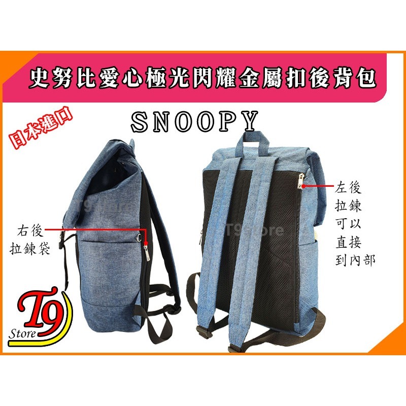 【T9store】日本進口 Snoopy (史努比) 愛心極光閃耀吊飾金屬扣後背包(OC藍色) 旅行背包 通勤背包-細節圖4