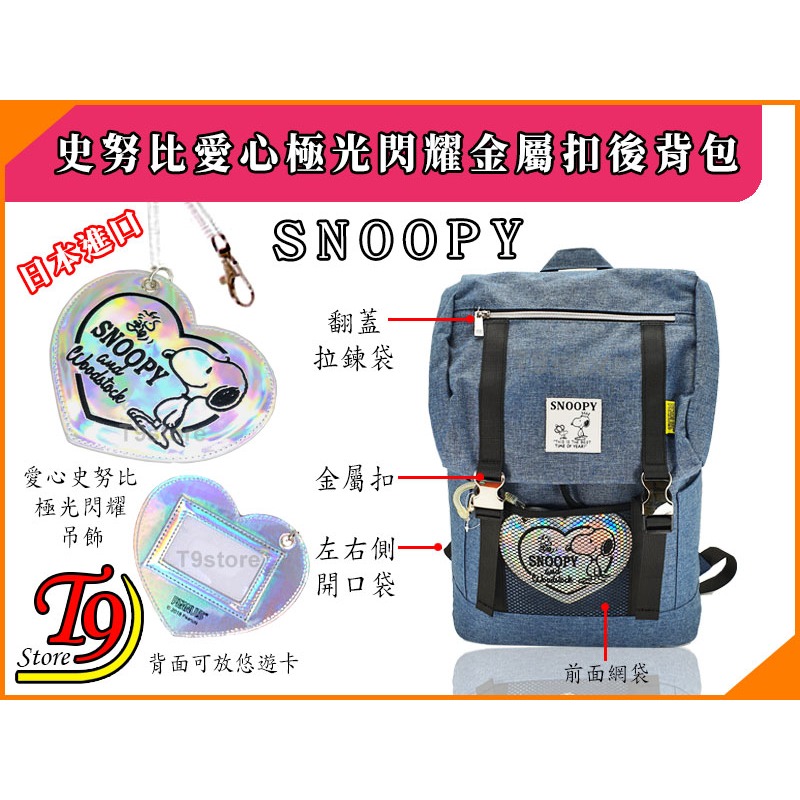 【T9store】日本進口 Snoopy (史努比) 愛心極光閃耀吊飾金屬扣後背包(OC藍色) 旅行背包 通勤背包-細節圖2