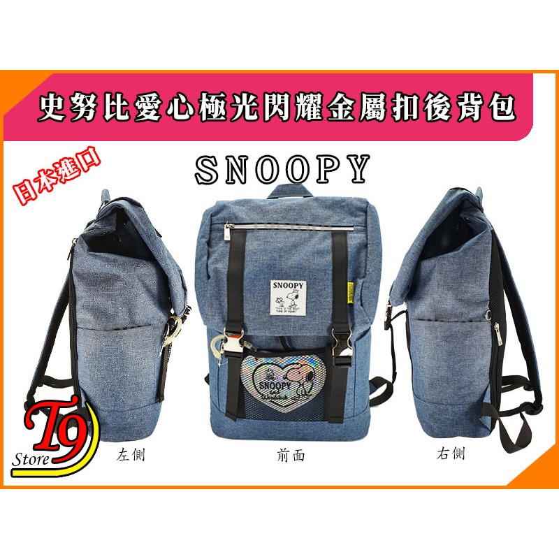 【T9store】日本進口 Snoopy (史努比) 愛心極光閃耀吊飾金屬扣後背包(OC藍色) 旅行背包 通勤背包-細節圖3