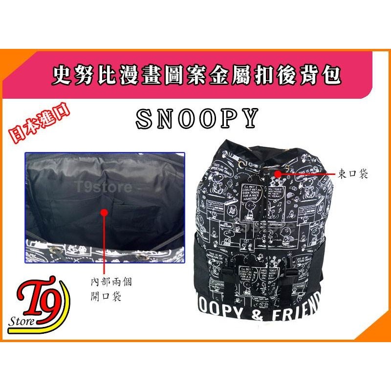 【T9store】日本進口 Snoopy (史努比) 漫畫圖案(黑)金屬扣後背包 旅行背包 通勤背包 休閒背包-細節圖6