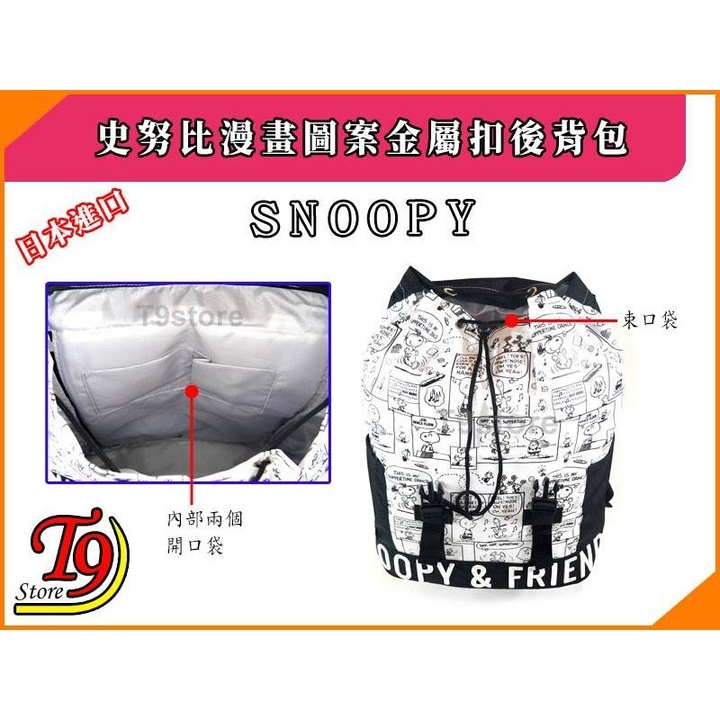 日本進口 Snoopy (史努比) 漫畫圖案(白)金屬扣後背包 旅行背包 通勤背包 休閒背包-細節圖6