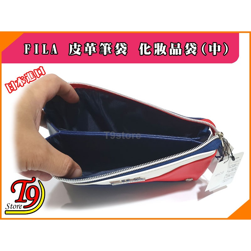 【T9store】日本進口 FILA 皮革筆袋 化妝品袋 (中) (紅色)-細節圖5