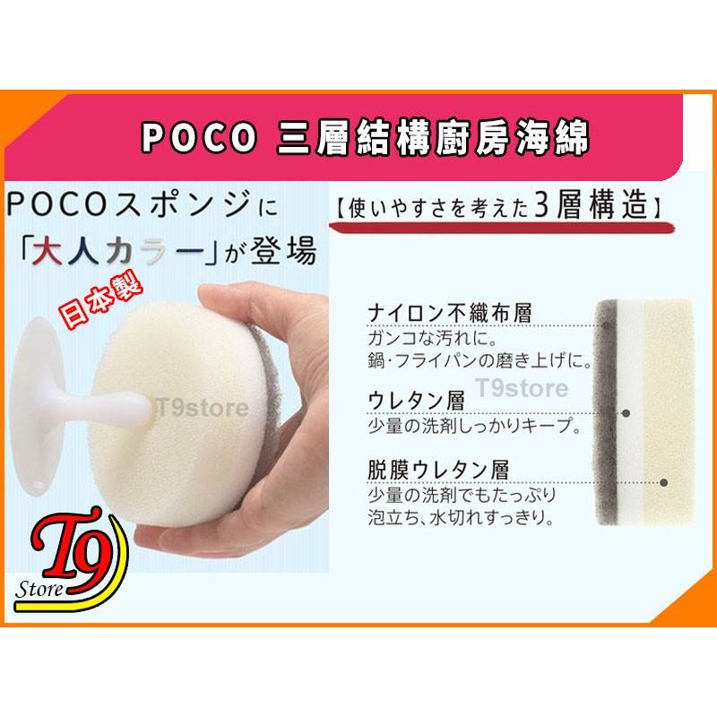 【T9store】日本製 POCO 三層結構廚房海綿 (海綿+固定架)-細節圖3