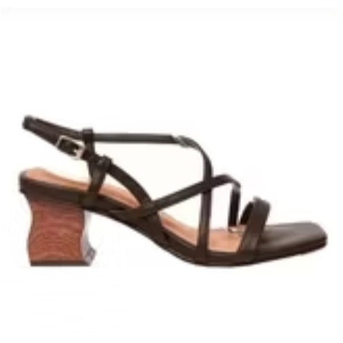 ❣️全新❣️Ann’S藝術木雕造型跟-一字交叉粗跟涼鞋6cm-深咖(版型偏小)-細節圖2