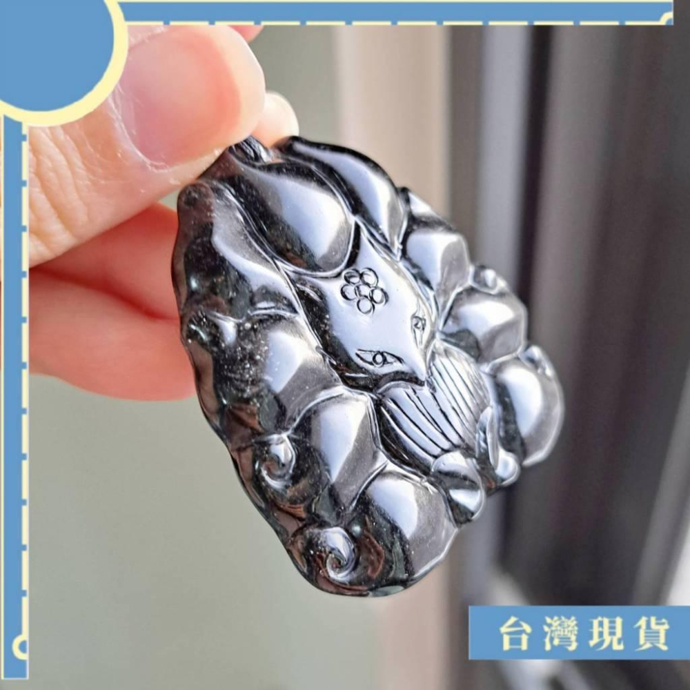 項鍊_2401更 滿料黑髮晶狐仙牌 4.8*4.5mm 項鍊 晶體乾淨 狐仙 綁繩 招財 避邪 化煞 防小人-細節圖4