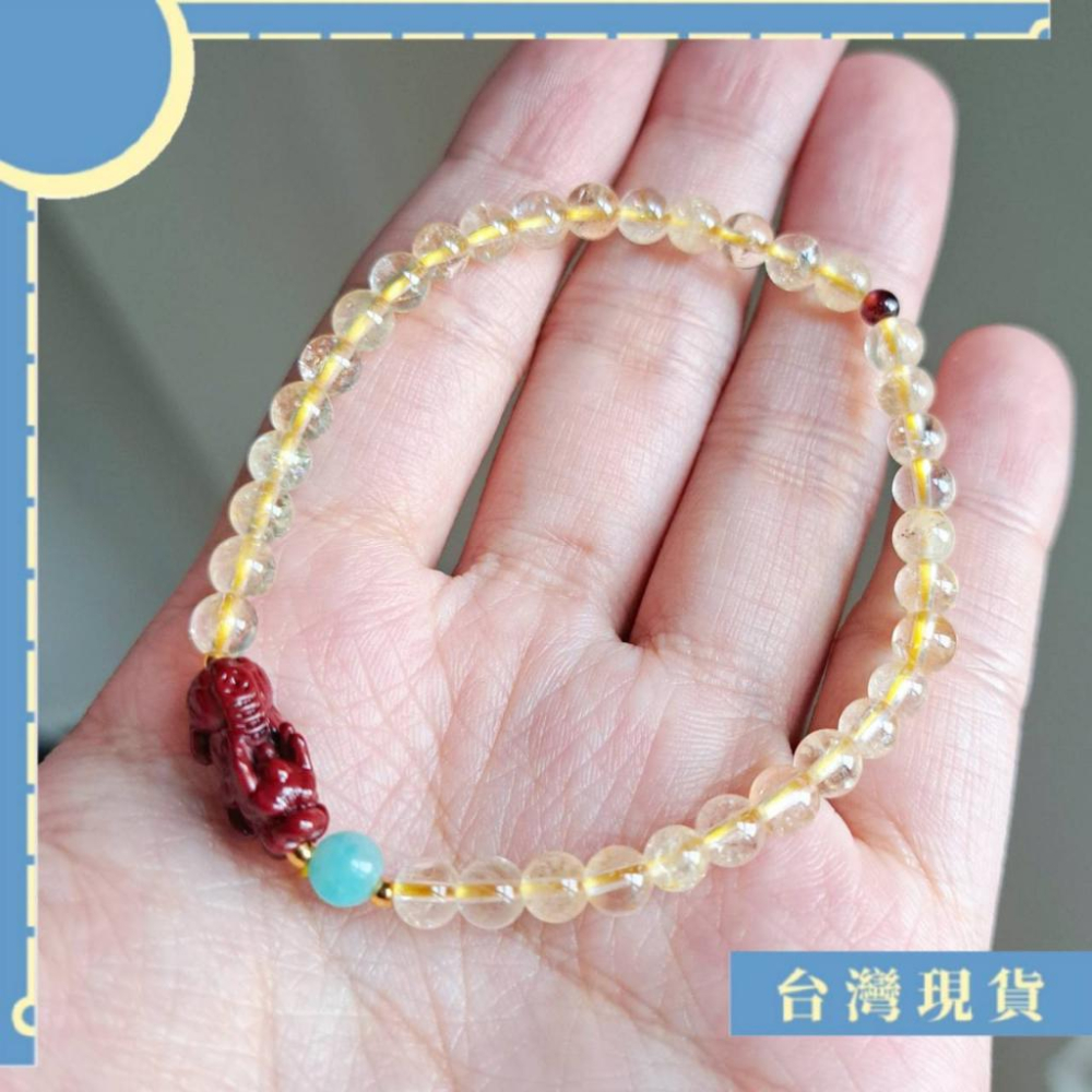 特調_好財運朱砂貔貅黃水晶設計款手串 4.8mm+ 招財 納福 幸運 創意 聚財 自信 避邪 化煞-細節圖4