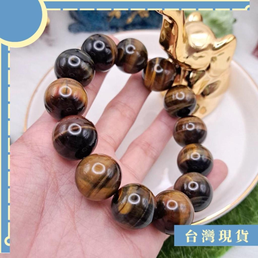 手珠_品質不錯的 藍黃虎眼石大貢丸手珠 18mm 18圍 招財 勇氣-細節圖2