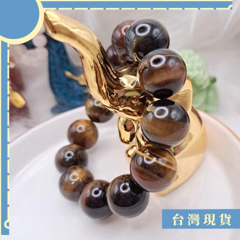 手珠_品質不錯的 藍黃虎眼石大貢丸手珠 18mm 18圍 招財 勇氣-細節圖4