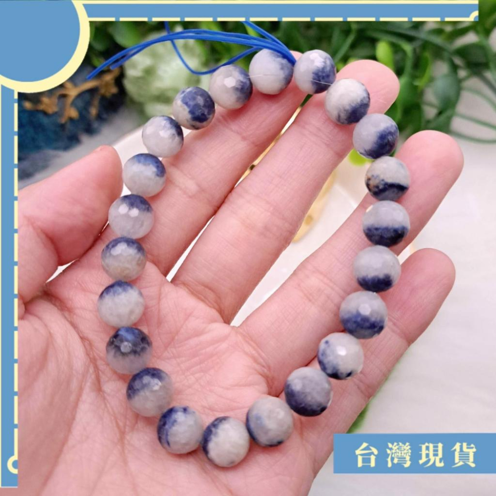 手珠_藍線石鑽切手串 9.7mm 16圍 藍絨晶 精品半寶石等級 說服力 創意-細節圖2