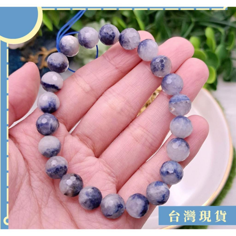 手珠_藍線石鑽切手串 9.7mm 16圍 藍絨晶 精品半寶石等級 說服力 創意-細節圖4