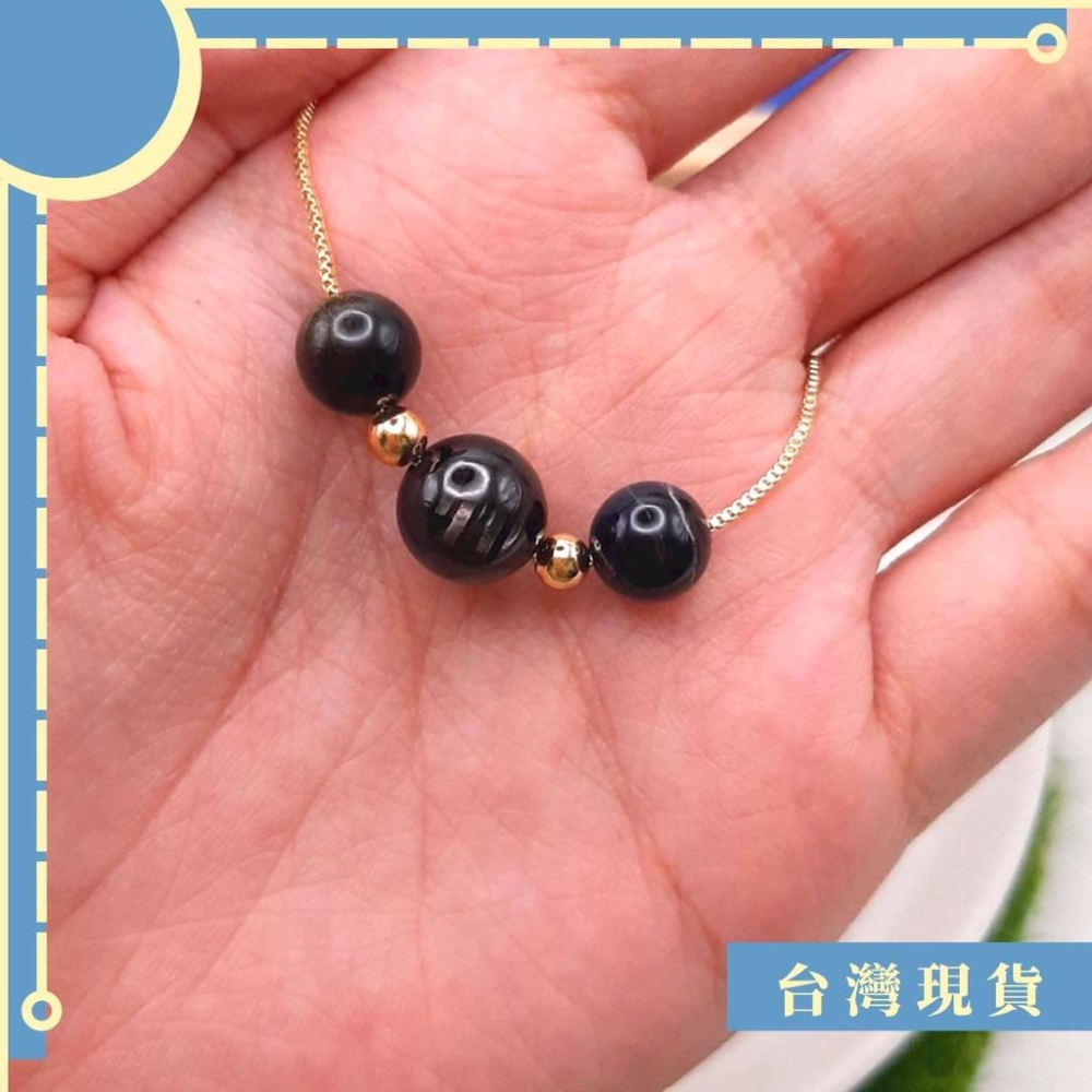 項鍊_低調奢華 金運石項鍊套組 簡約百搭 藍虎眼 黑曜 金運 避邪 防小人 招財 一字針-細節圖3