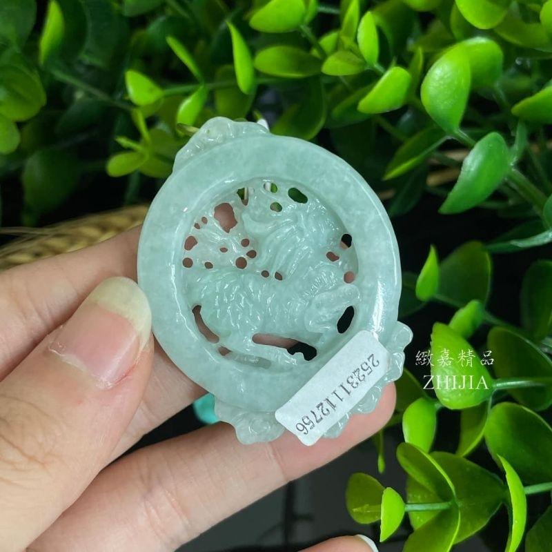 翡翠 帶證 天然緬甸 果綠 麒麟 鏤空 雙面 立體 緬甸 玉 日光實拍 保A 直播 玉牌 玉墜 祥雲 祥瑞 神獸 玉件-細節圖3