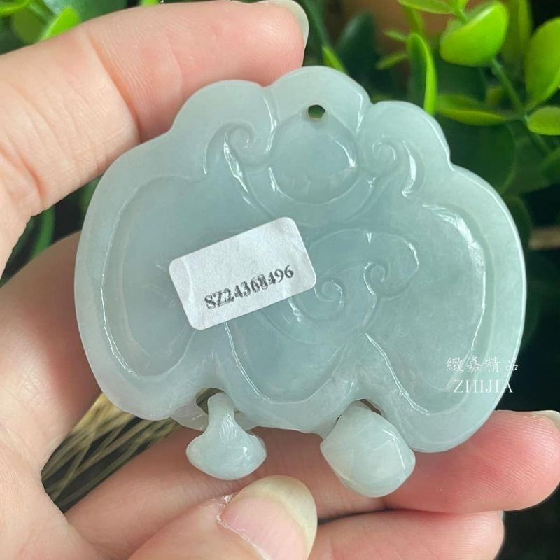 翡翠 帶證 緬甸玉 厚裝修道狐 九尾 果綠 項鍊 如意鎖 如意 玉牌 玉墜 玉件 玉戒 九尾狐仙 狐 保A 直播-細節圖2