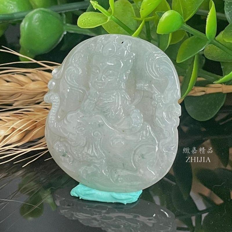 翡翠 帶證 緬甸玉 冰飄花 寶寶佛 普賢 菩薩 玉牌 玉墜 守護神 Q版 日光 實拍 保A 直播 白冰 飄花 玉 現貨-細節圖2