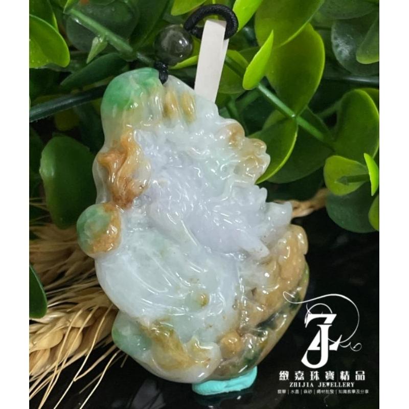 翡翠 帶證 緬甸 三彩 麒麟 玉牌 細糯 黃 飄花 日光 實拍 翠綠 紫翡 紫羅蘭 春彩 保A 直播 項鍊 實拍 現貨-細節圖4