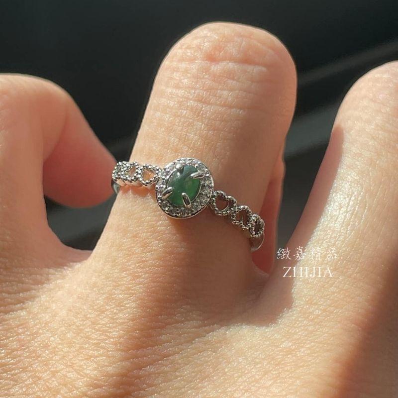 翡翠 帶證 s925銀 愛心排戒 可調節 威料 緬料 活動 圍 戒指 飾品 銀鑲 銀色 輕寶石 日光 愛心  保A 直播-細節圖5