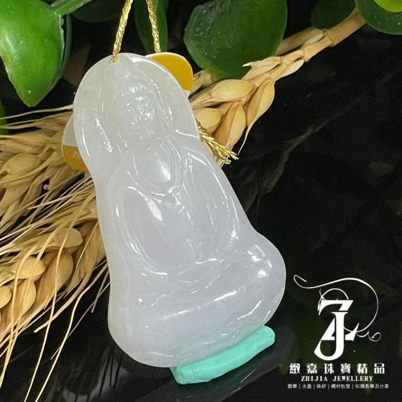 翡翠 帶證 糯冰素衣 紫 寶瓶觀音 保A 平安 平安 素衣觀音 坐姿寶瓶 觀音像 觀音牌 項鍊 緬甸 素雅 乾淨 現貨-細節圖2
