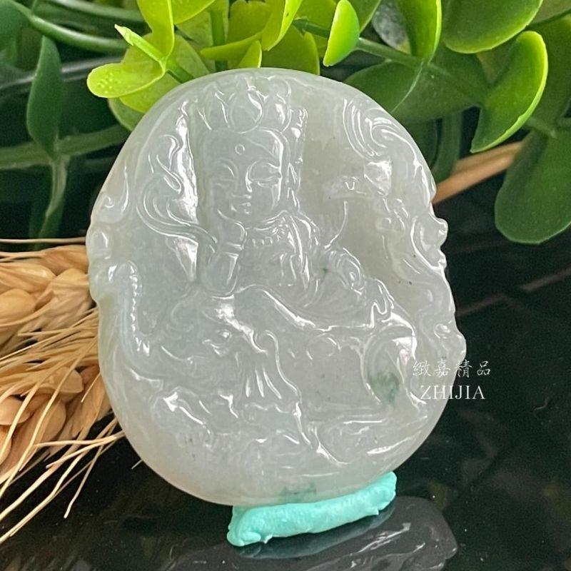 翡翠 帶證 飄花 寶寶佛 普賢菩薩 緬甸 冰糯 普賢 淺 晴綠 緬甸玉 玉牌 玉件 玉墜 日光 實拍 保A 直播 慵懶-細節圖2