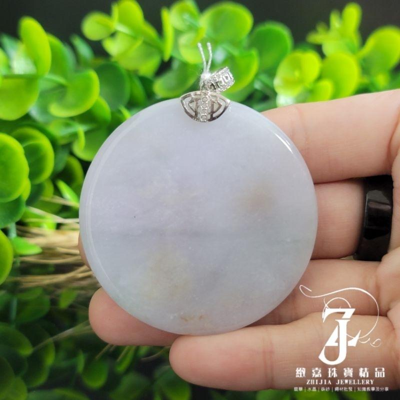 翡翠 有證 現貨 天然保A 冰紫 三彩 圓無事牌 飄黃 春彩 s925銀釦 鑲嵌 天然玉石 緬甸玉 直播-細節圖3